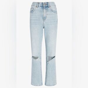 NWT SZ 4 Express High Waisted Light Wash Ripped Straight Ankle Jeans